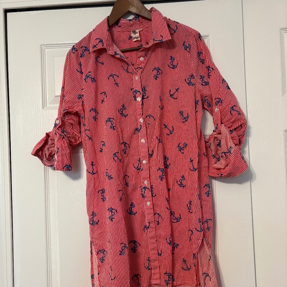 Violet Sky Nautical shirt dress coverup red white and blue large